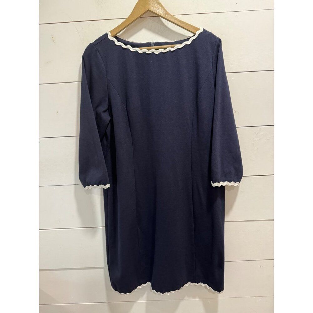 Talbots Navy BLue 3/4 Sleeve Sheath Ponte Dress Sz 14